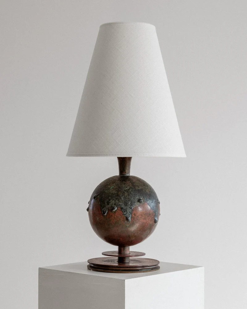 Vintage Art Deco Copper & Bronze Drip Table Lamp, Sweden 1930s