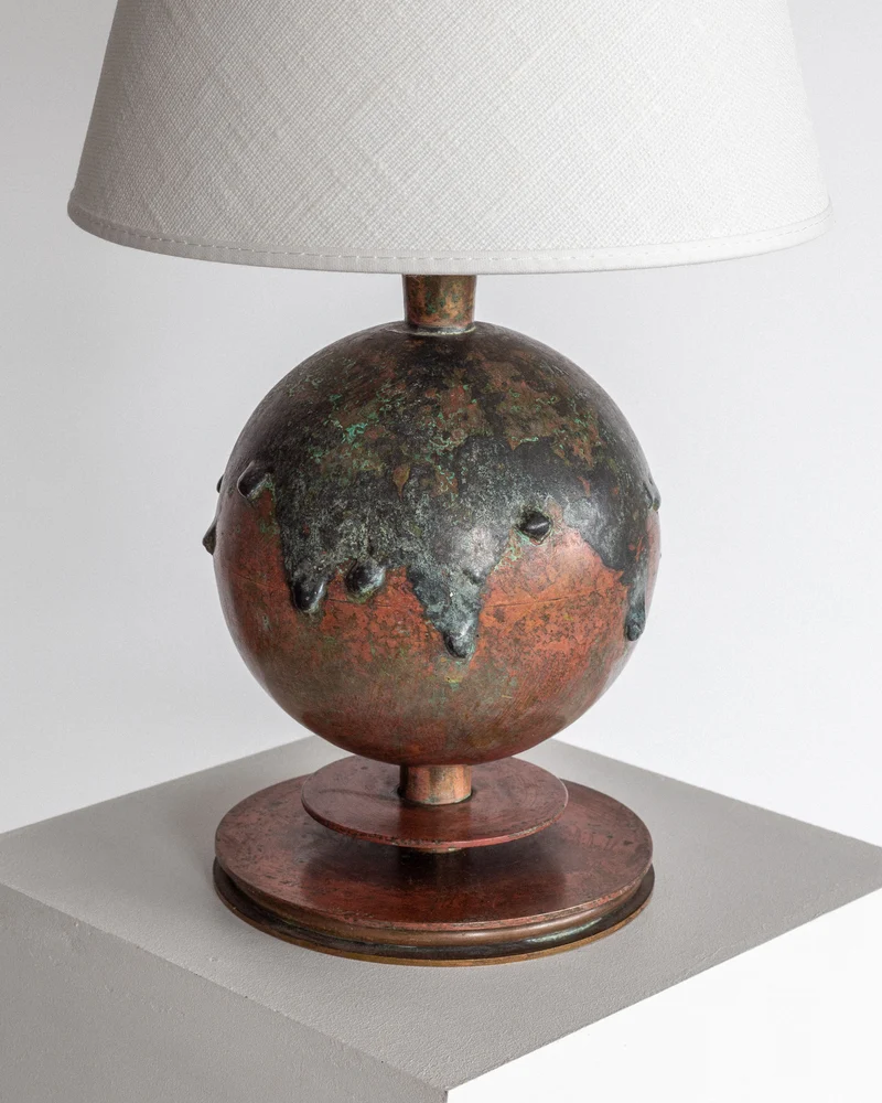Vintage Art Deco Copper & Bronze Drip Table Lamp, Sweden 1930s
