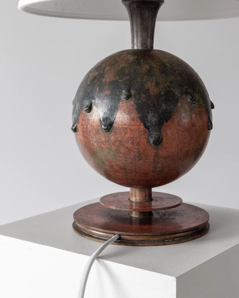 Vintage Art Deco Copper & Bronze Drip Table Lamp, Sweden 1930s
