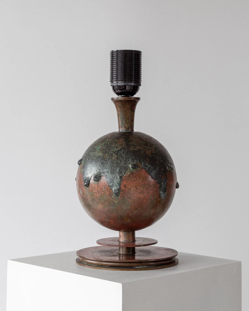 Vintage Art Deco Copper & Bronze Drip Table Lamp, Sweden 1930s