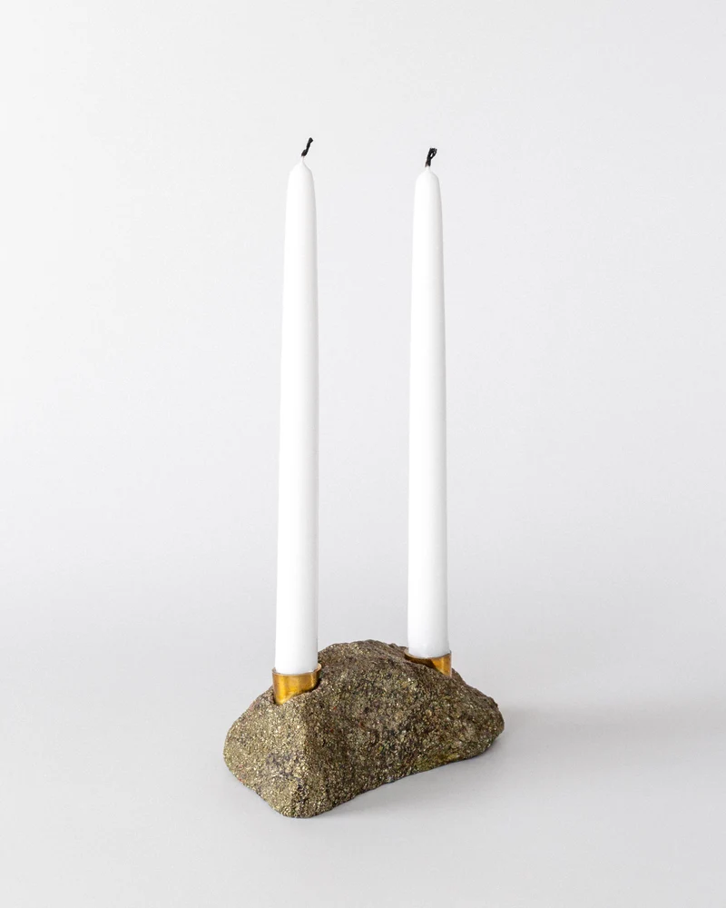 Brutalist Stone and Brass Candleholder, 1970s