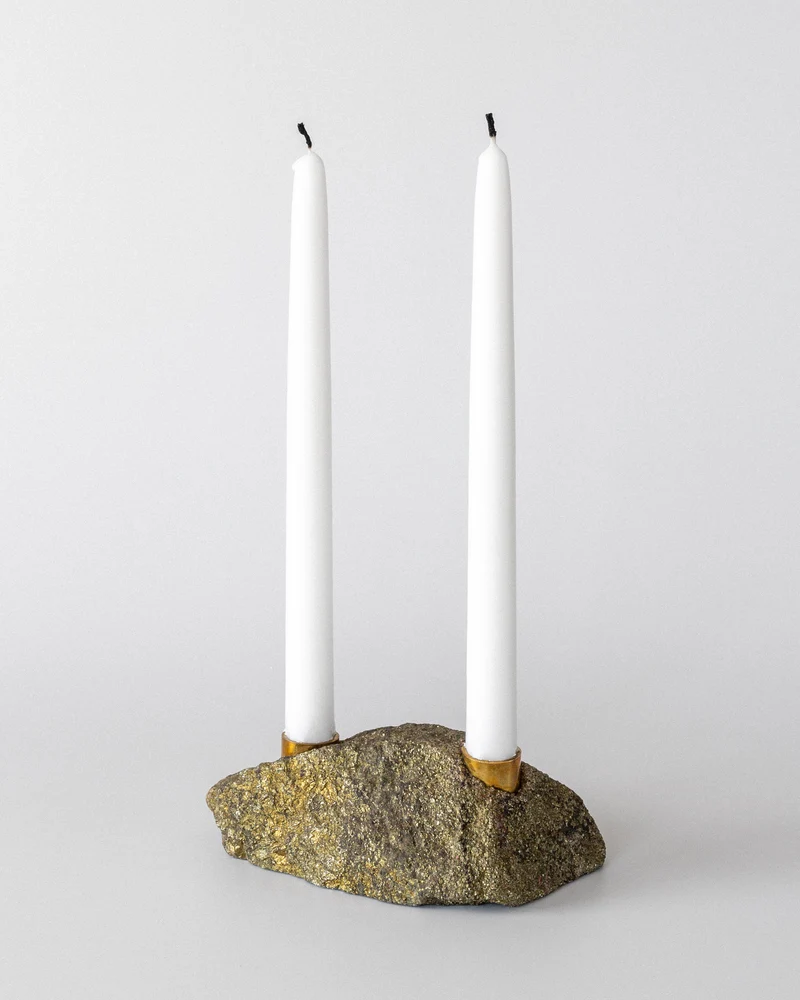 Brutalist Stone and Brass Candleholder, 1970s