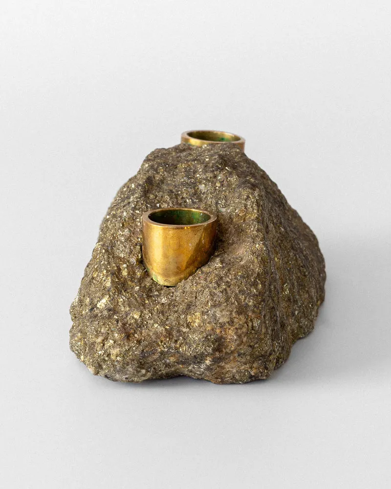 Brutalist Stone and Brass Candleholder, 1970s