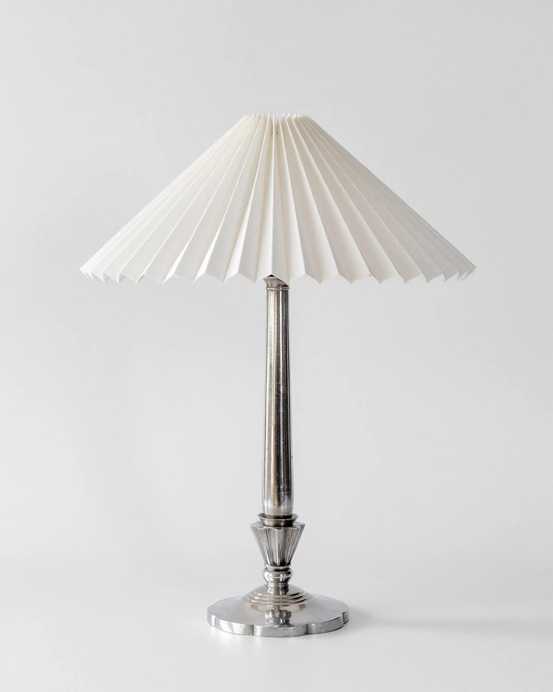 Vintage Art Deco Pewter Linen Table Lamp, Denmark 1930s