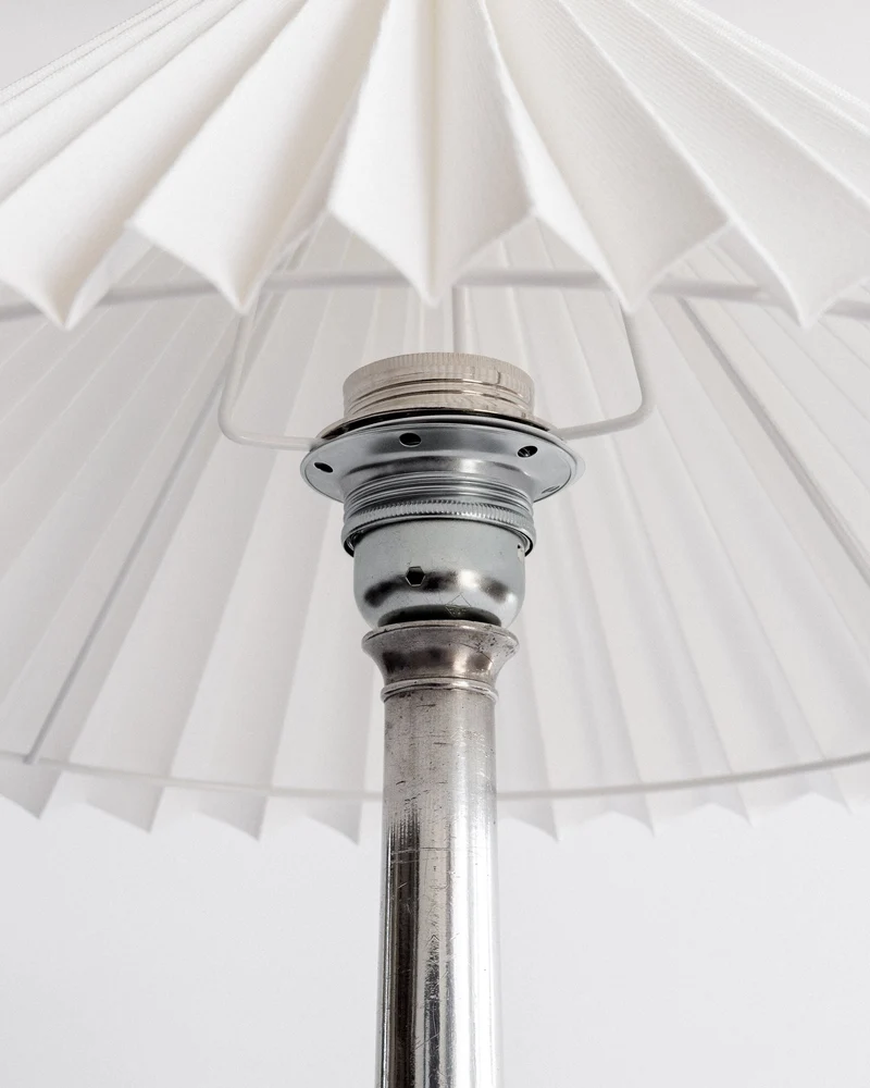 Vintage Art Deco Pewter Linen Table Lamp, Denmark 1930s