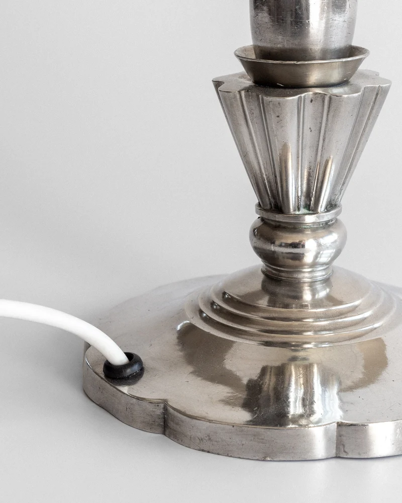 Vintage Art Deco Pewter Linen Table Lamp, Denmark 1930s