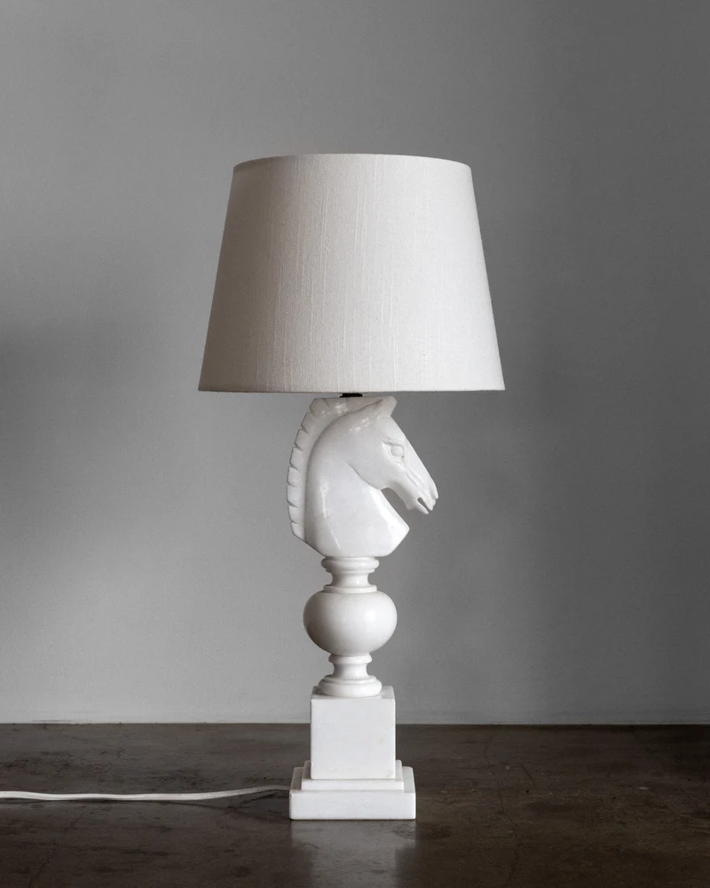 Vintage Italian Alabaster Chess Knight Table Lamp, 1970s