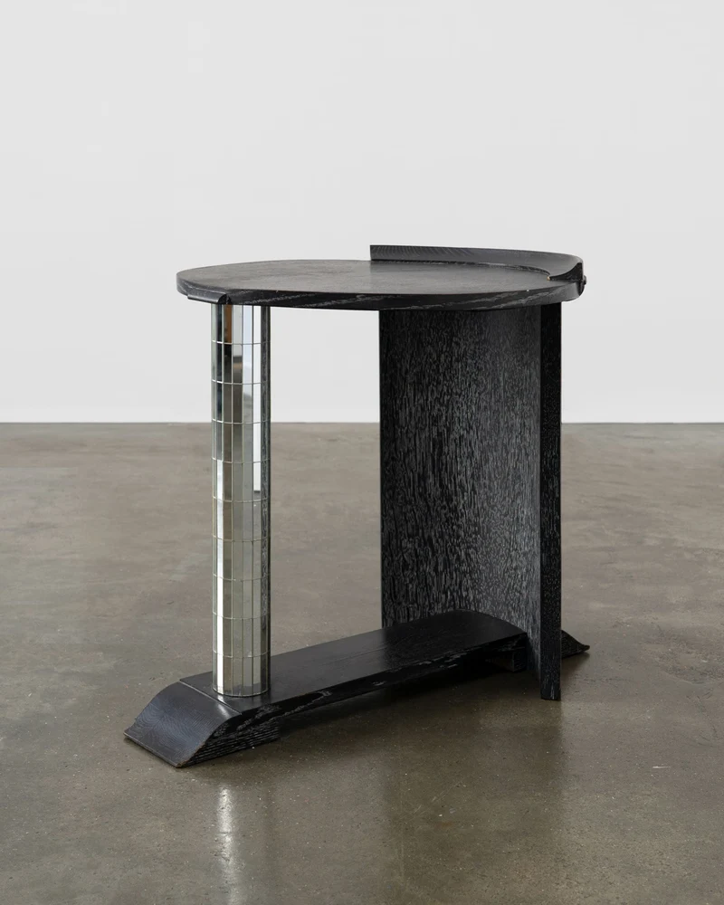 Modernist Ebonised Oak and Mirror Mosaic Pedestal Table