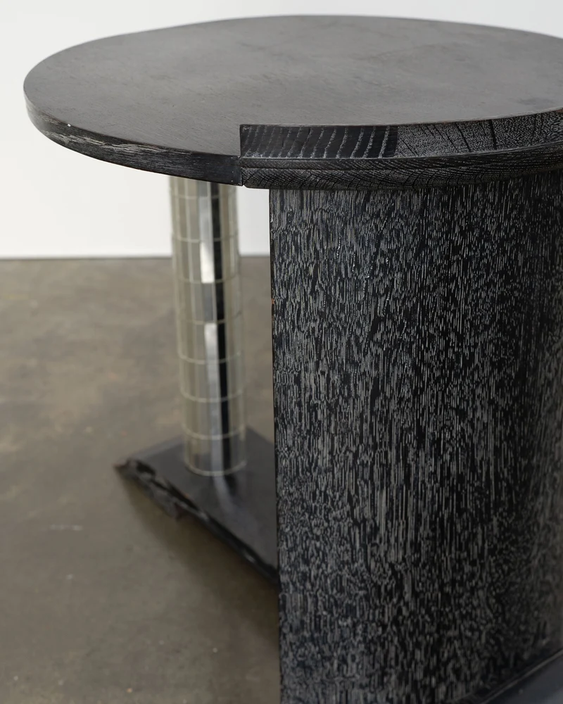 Modernist Ebonised Oak and Mirror Mosaic Pedestal Table