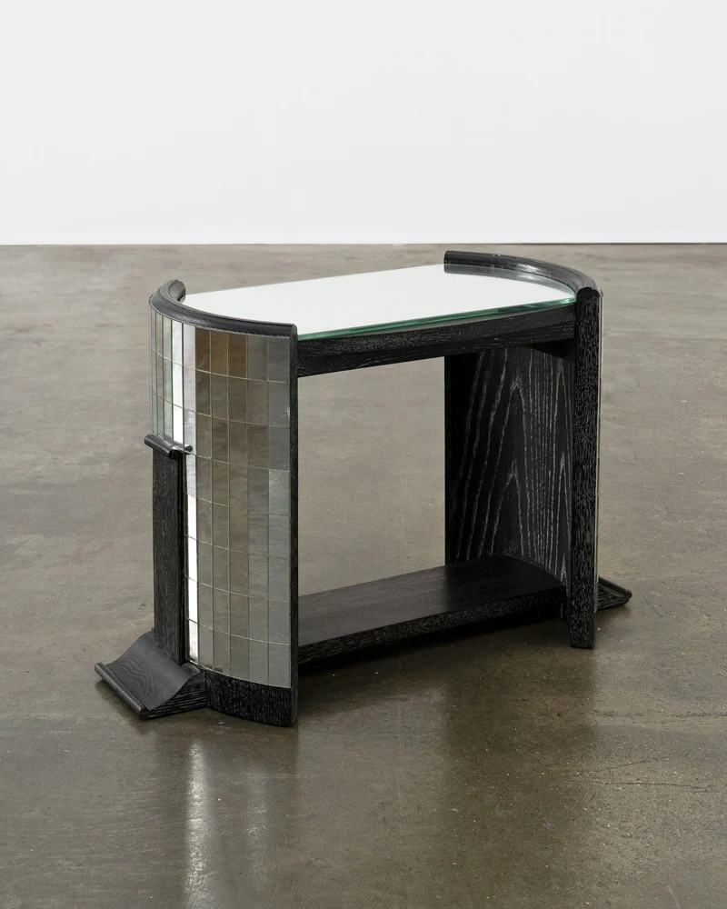 Ebonised Modernist Oak and Mirror Mosaic Side Table