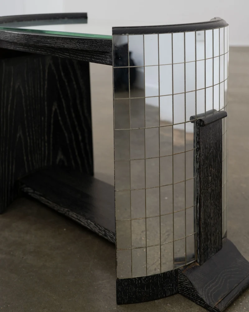 Ebonised Modernist Oak and Mirror Mosaic Side Table