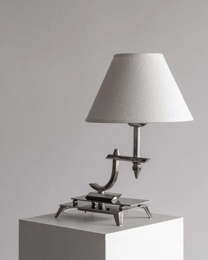 Vintage Sculptural Chrome Art Deco Table Lamp, 1930s