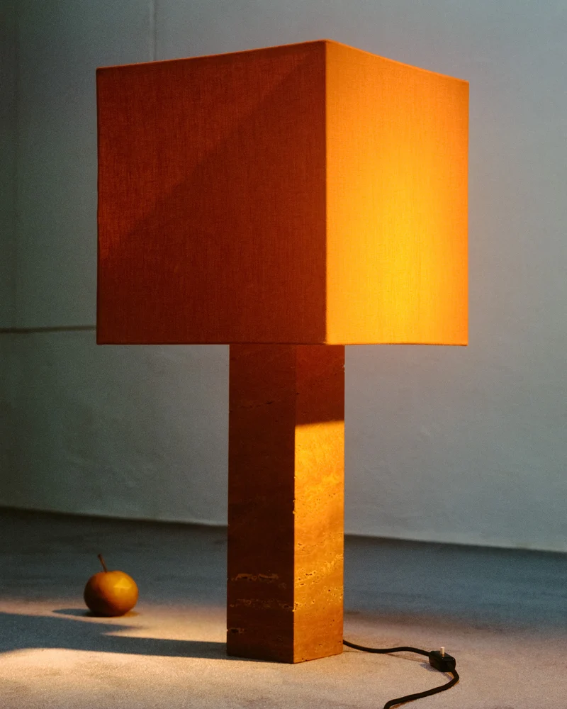 Roma I Squared Red Travertine Table Lamp