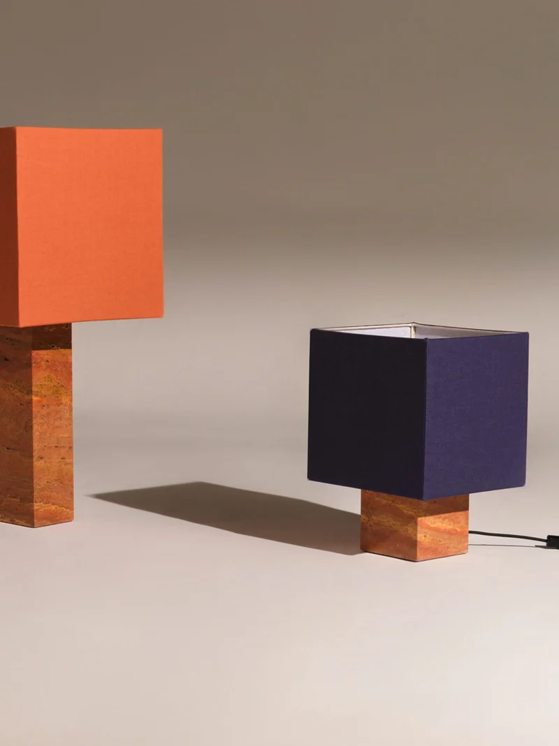 Roma I Squared Red Travertine Table Lamp