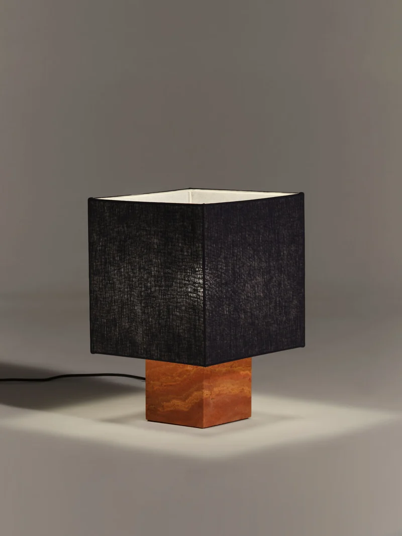 Roma I Squared Red Travertine Table Lamp