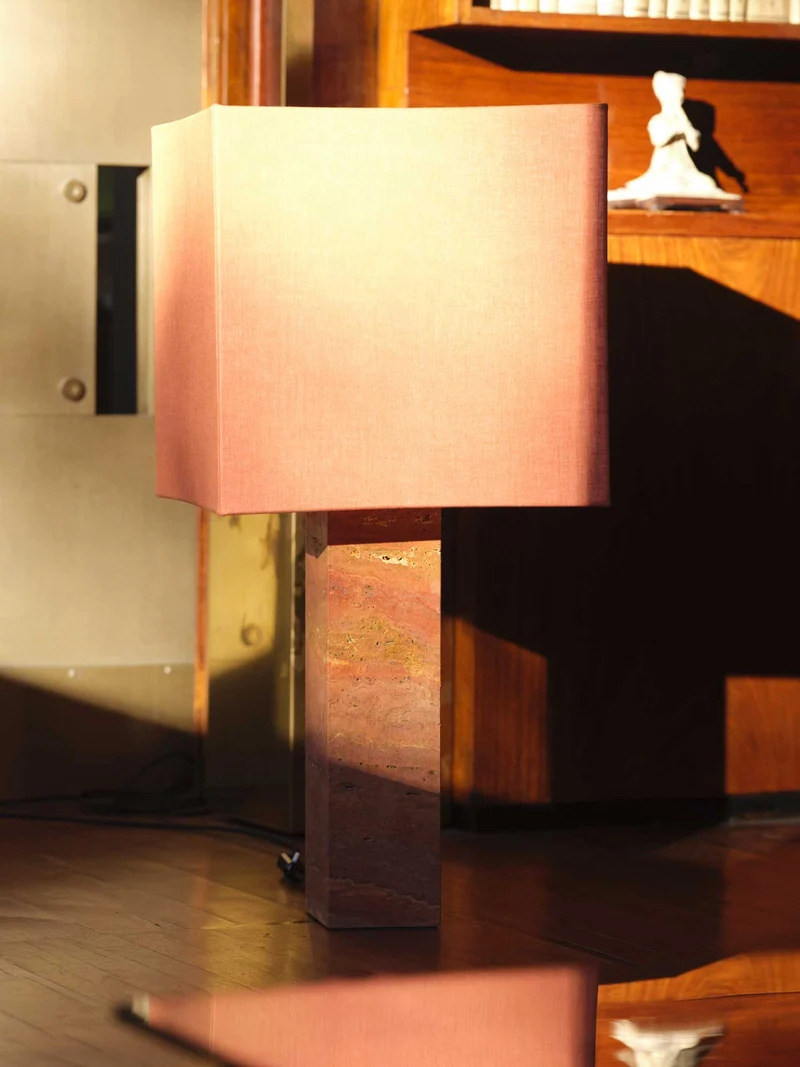 Roma I Squared Red Travertine Table Lamp