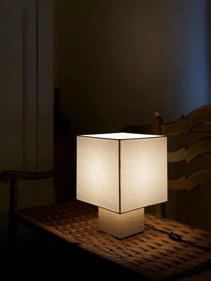 Roma I Squared White Travertine Table Lamp