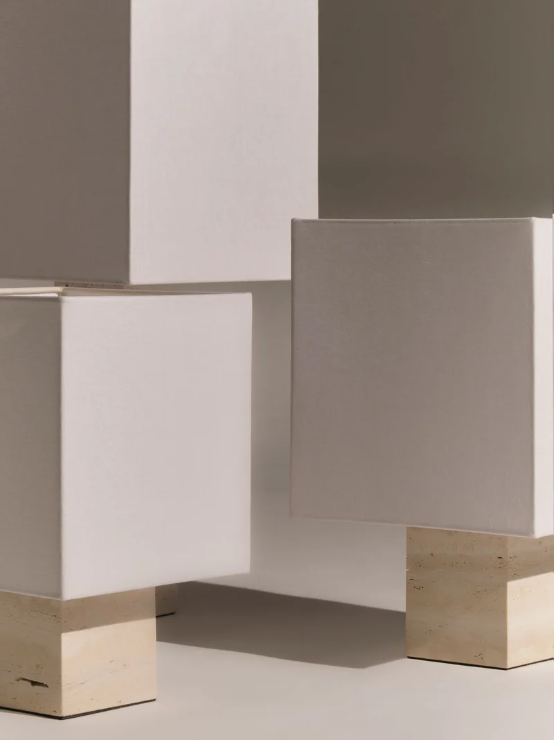 Roma I Squared White Travertine Table Lamp