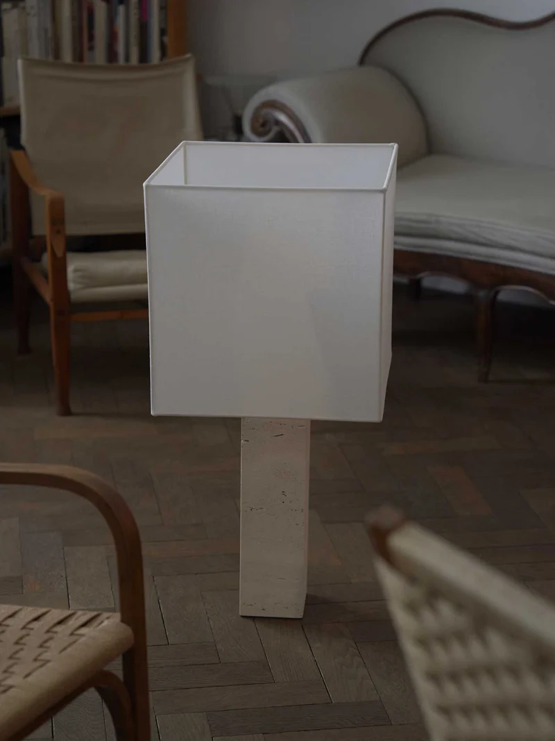 Roma I Squared White Travertine Table Lamp