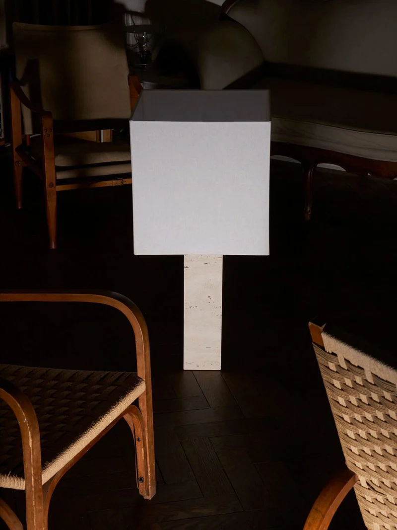 Roma I Squared White Travertine Table Lamp