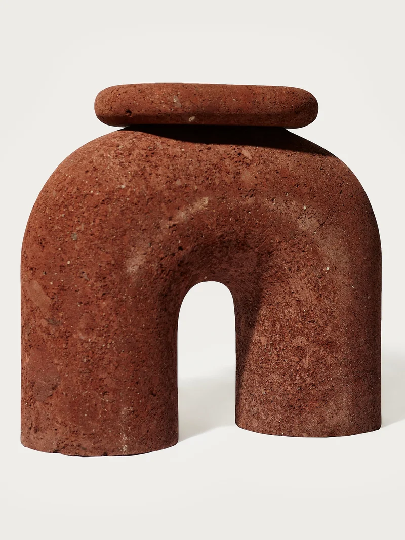 'Neolithic Thinker' Sculptural Stool, Volcanic Stone, Red