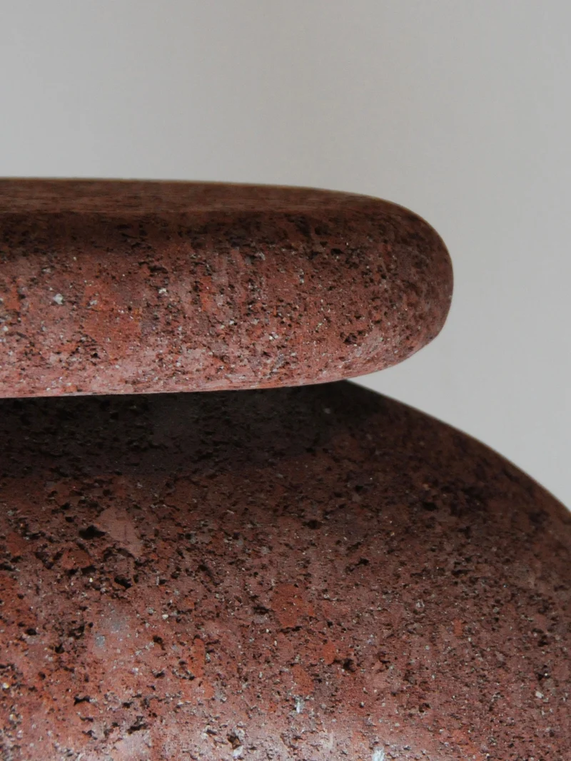 'Neolithic Thinker' Sculptural Stool, Volcanic Stone, Red