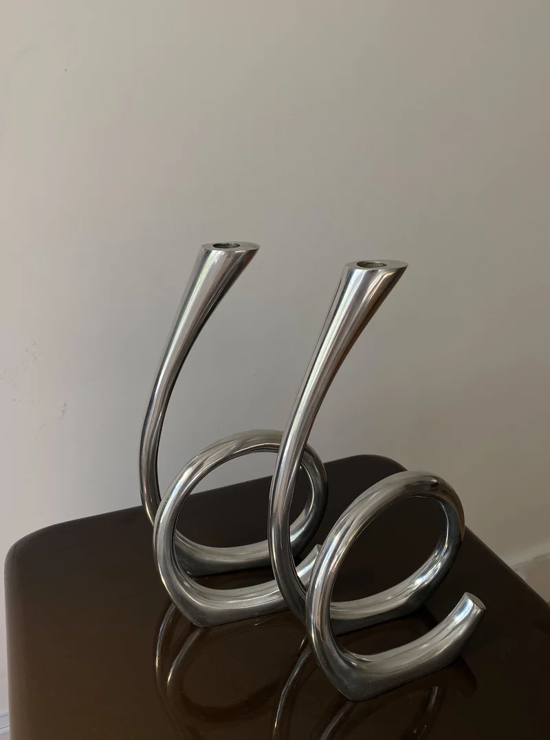 Vintage Curly RVS Candle Holders