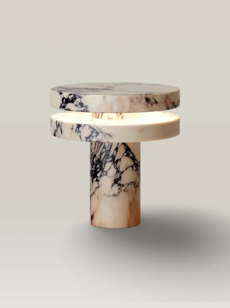 Brutalist M_014 Stone Table Lamp / Calcatta Viola