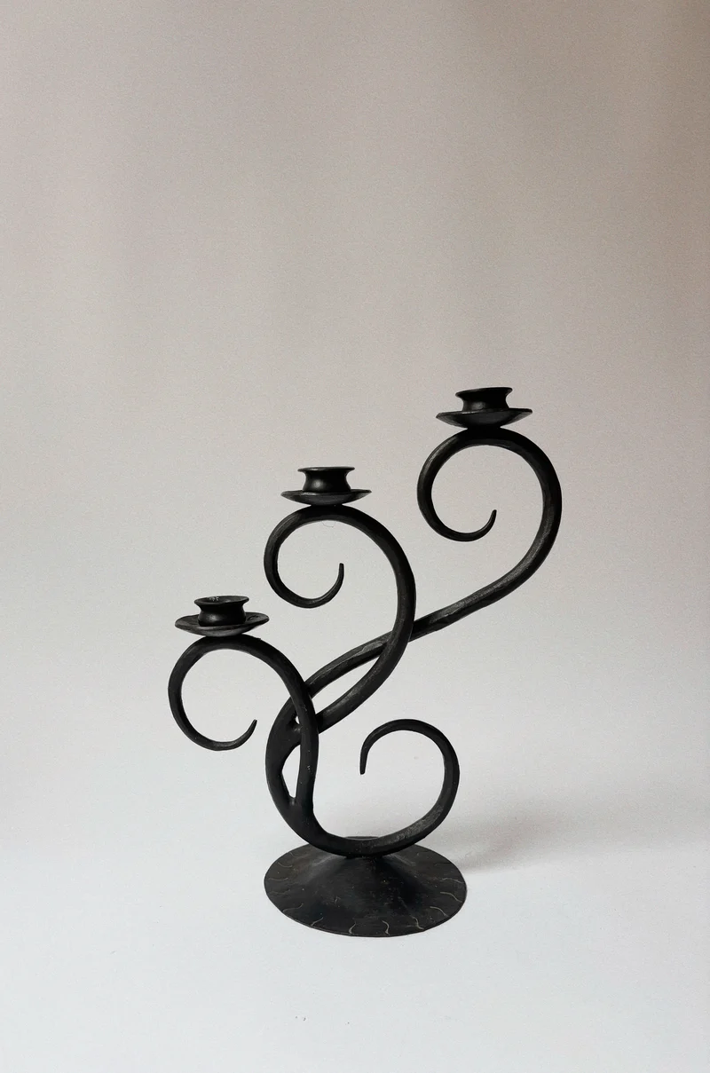 Wrought Iron 3 Arm Swirl Candelabra