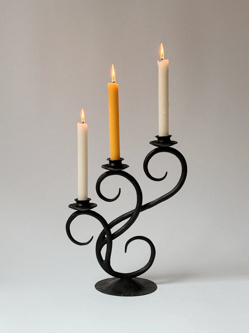Wrought Iron 3 Arm Swirl Candelabra