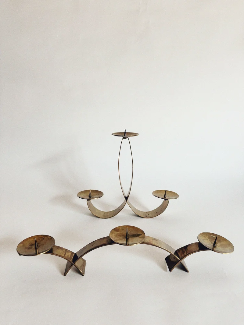 2 Curved Brass Candleholders