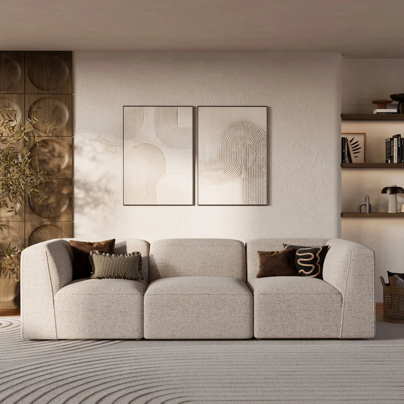 Angle interchangeable Hestia pour canapé modulable en tissu beige