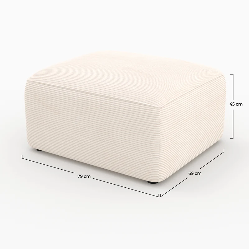 Pouf Mina rectangulaire pour canapé modulable en velours blanc cassé