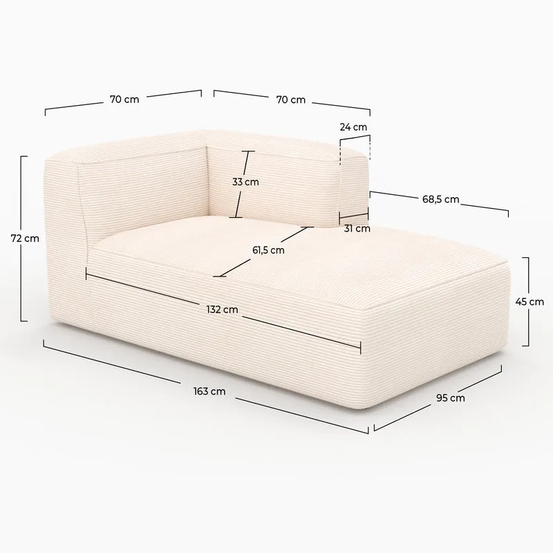 Méridienne d'angle à droite Mina pour canapé modulable en velours blanc