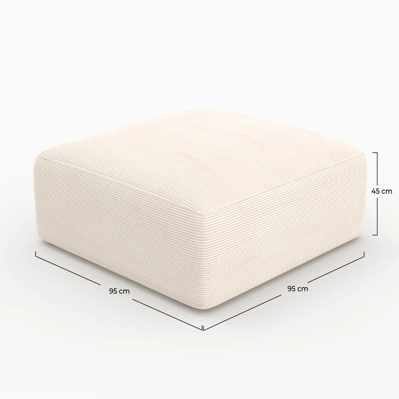 Pouf Mina carré pour canapé modulable en velours blanc cassé