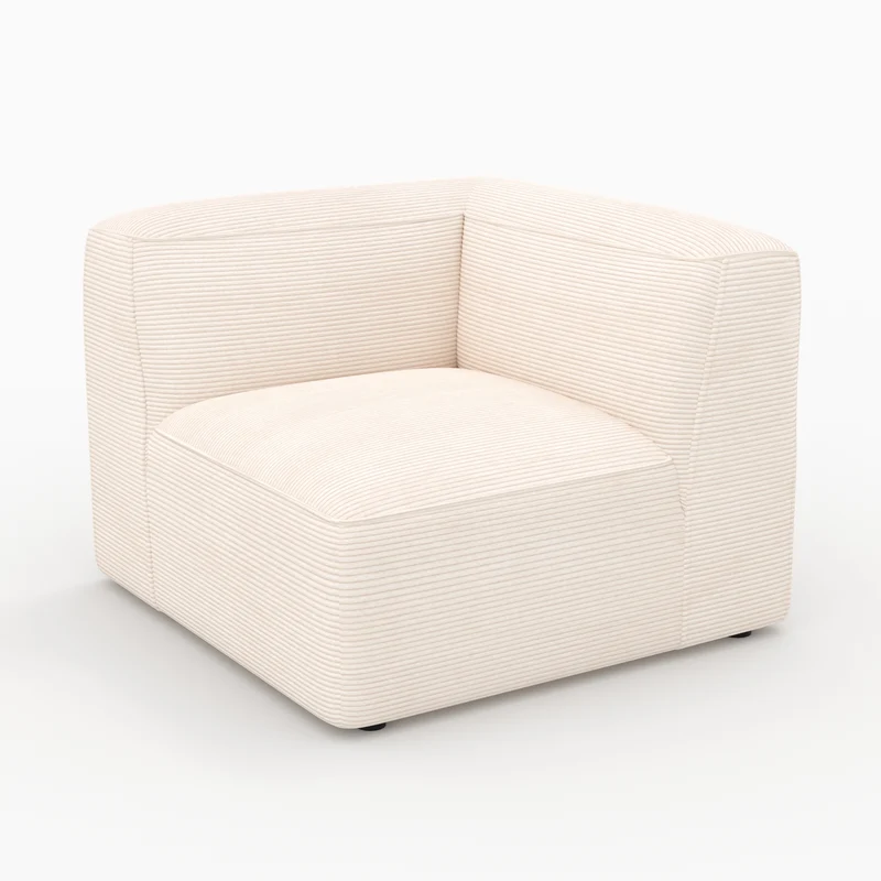 Angle droit Mina pour canapé modulable en velours blanc cassé