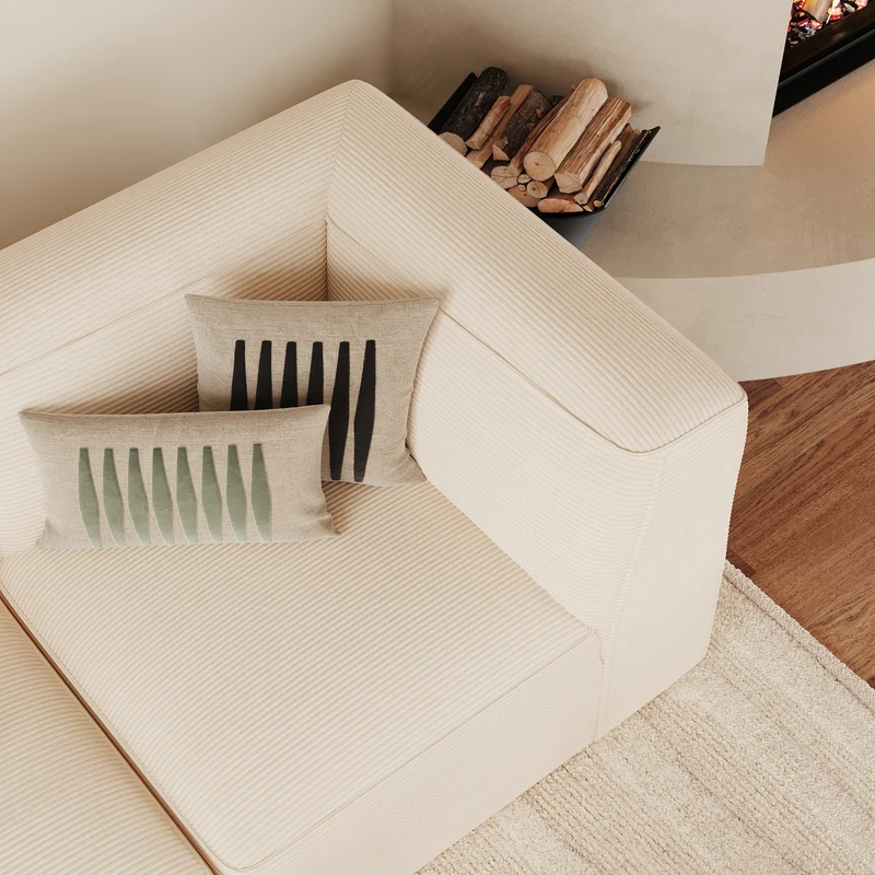 Angle droit Mina pour canapé modulable en velours blanc cassé
