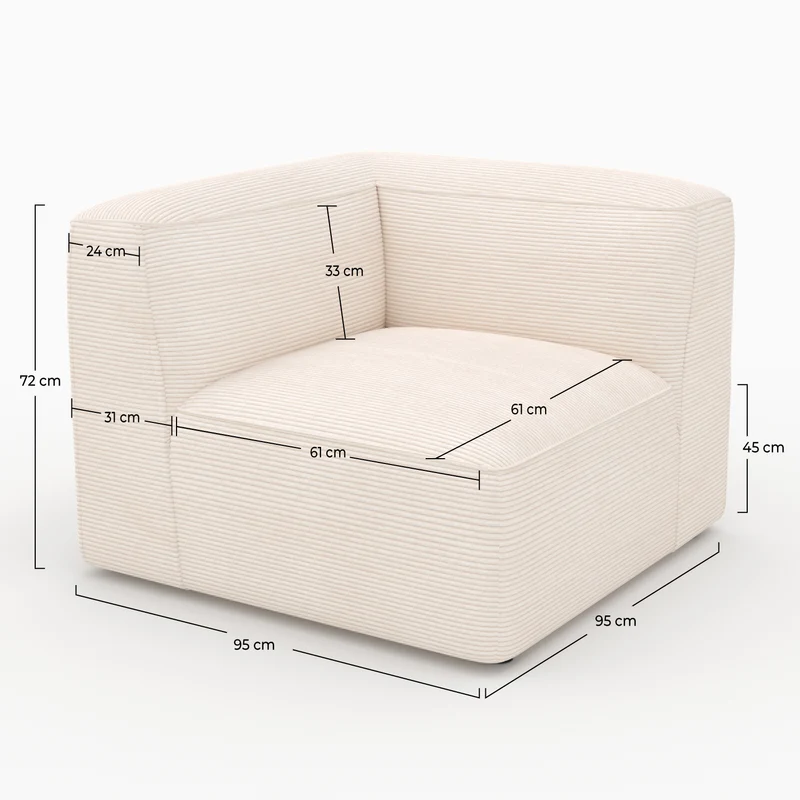 Angle gauche Mina pour canapé modulable en velours blanc cassé
