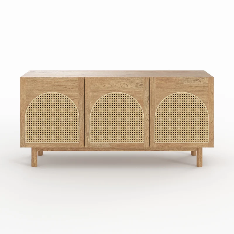 Buffet Delya en bois massif de mindi et rotin