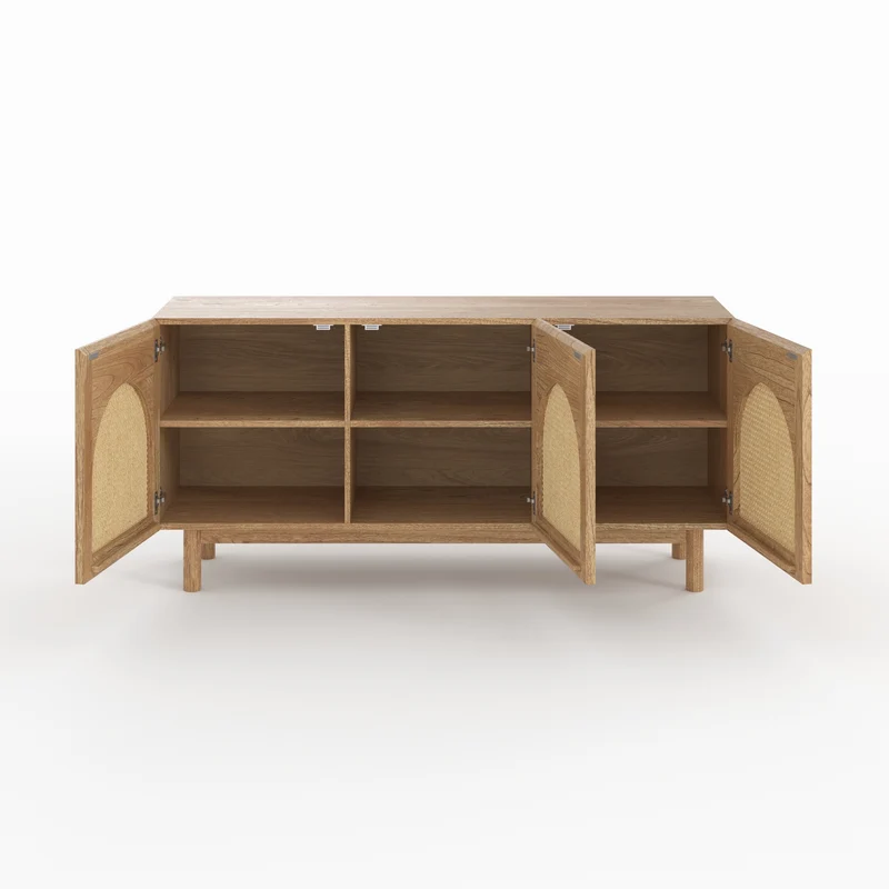 Buffet Delya en bois massif de mindi et rotin
