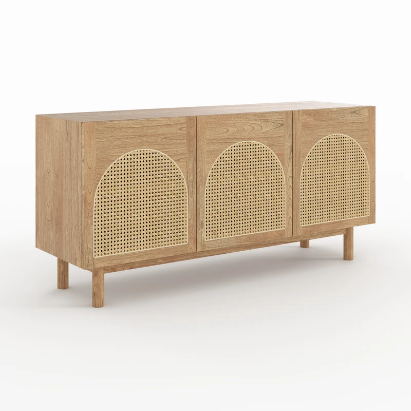Buffet Delya en bois massif de mindi et rotin