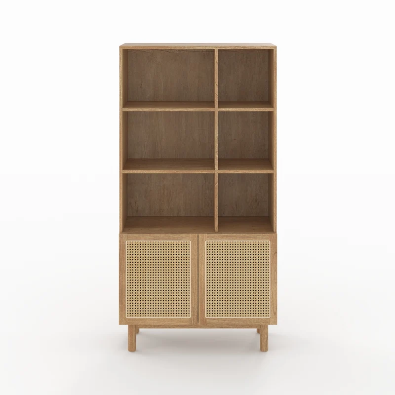 Bibliothèque Delya en bois massif de mindi et rotin