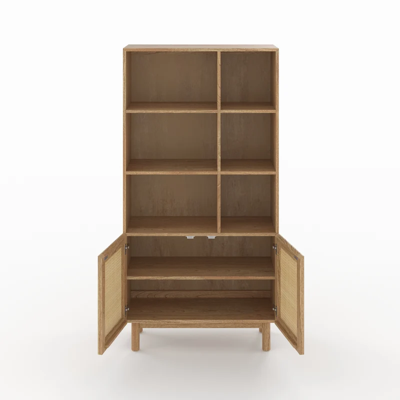 Bibliothèque Delya en bois massif de mindi et rotin