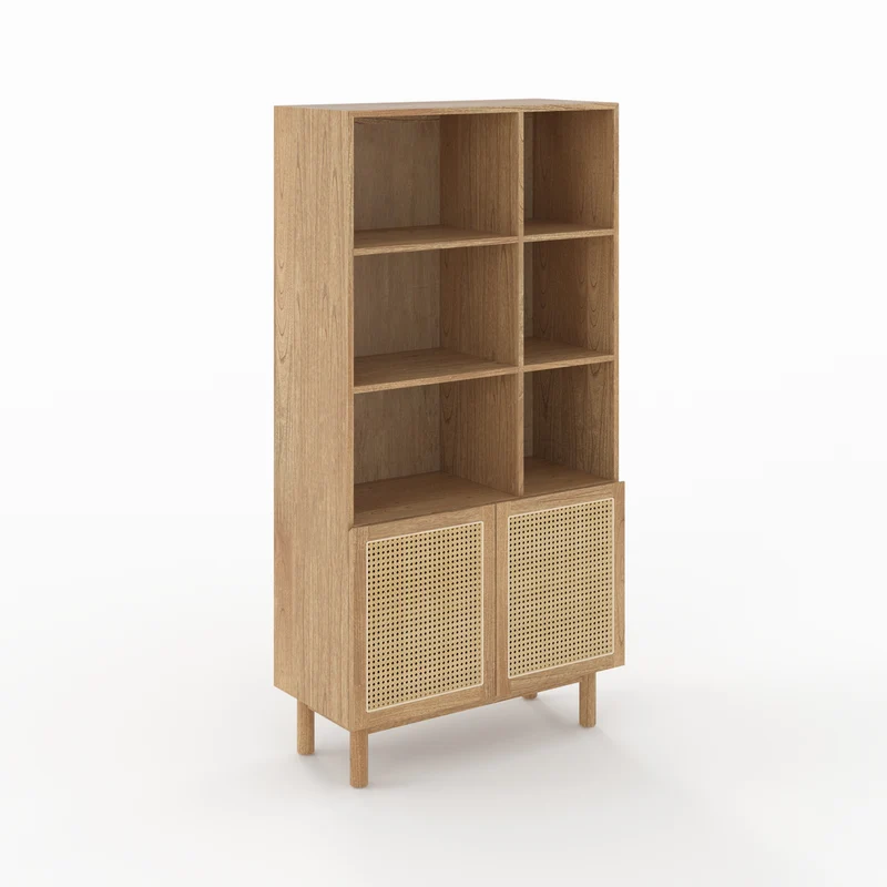 Bibliothèque Delya en bois massif de mindi et rotin