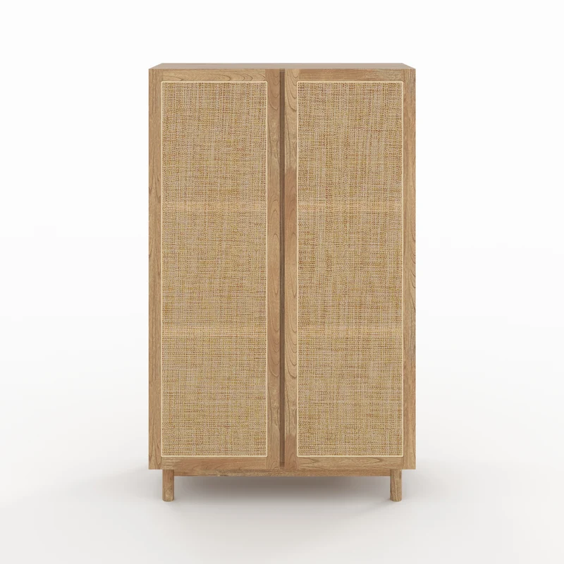 Armoire Delya en bois massif de mindi et rotin
