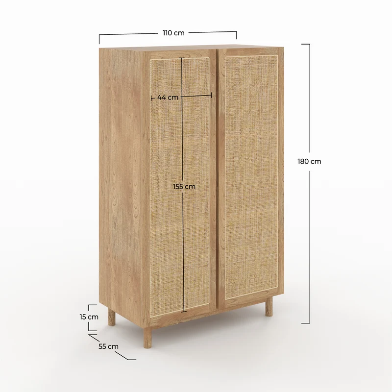 Armoire Delya en bois massif de mindi et rotin