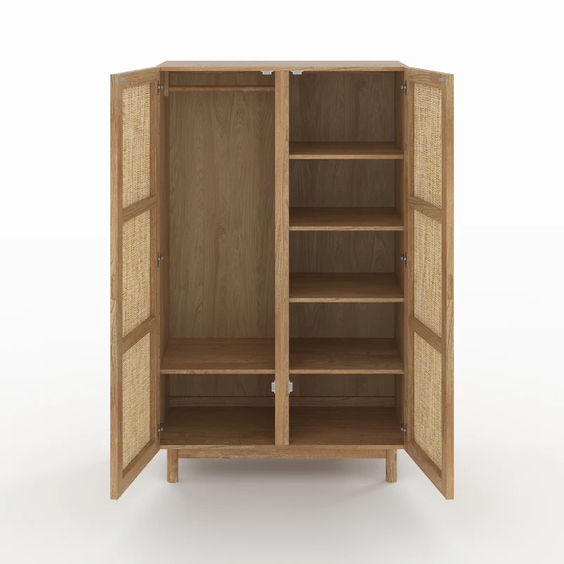 Armoire Delya en bois massif de mindi et rotin