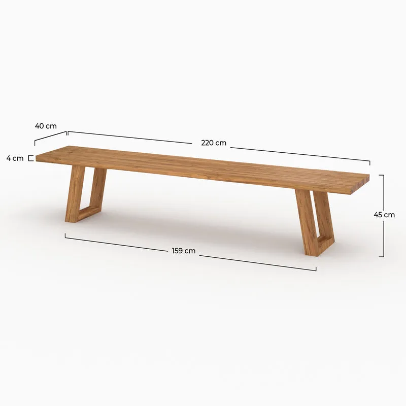 Banc de jardin Luma en bois de teck recyclé 220 cm