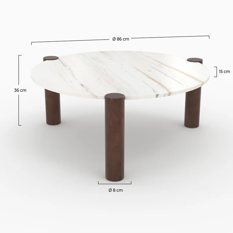 Table basse ronde Pauline en marbre et bois de manguier D86 cm