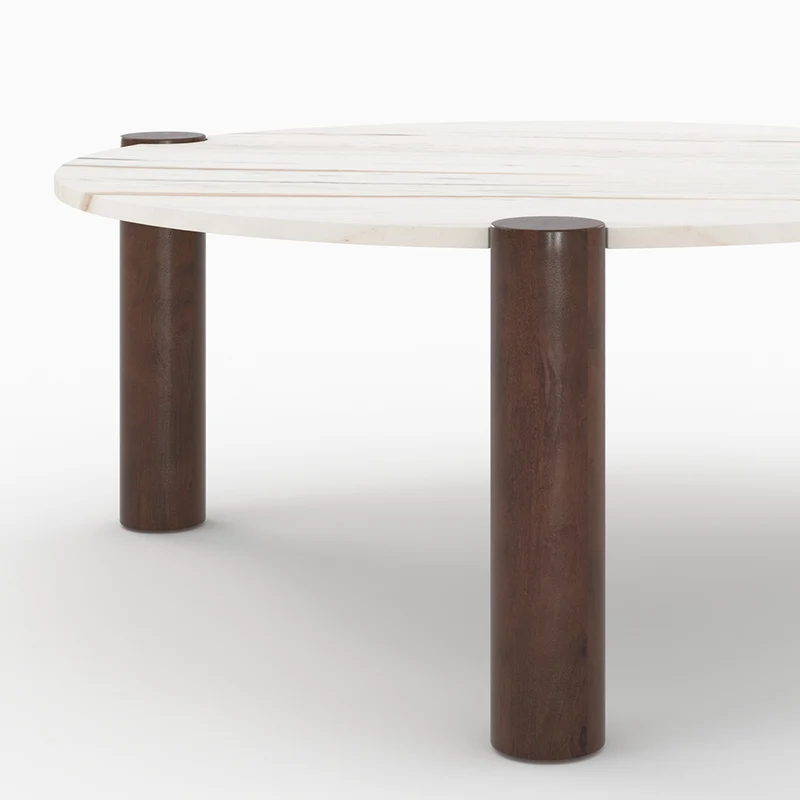 Table basse ronde Pauline en marbre et bois de manguier D86 cm
